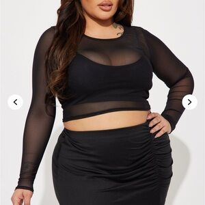 Black Sheer Long Sleeve Crop Top